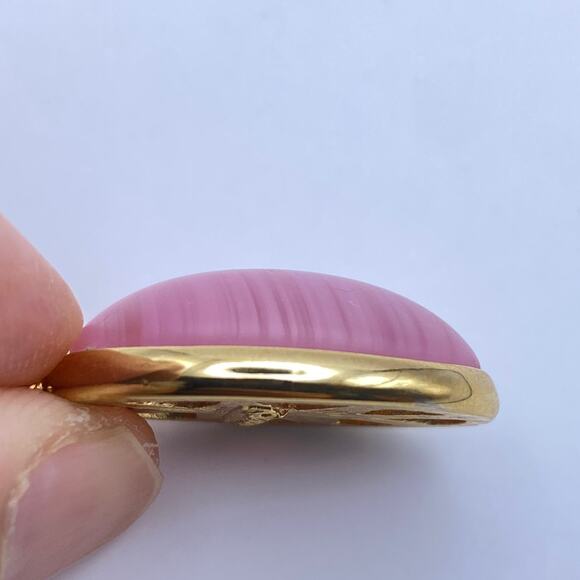 Vintage Signed NAPIER Pink Art Glass Oval Pendant 10K Gold Plated - Picture 4 of 4